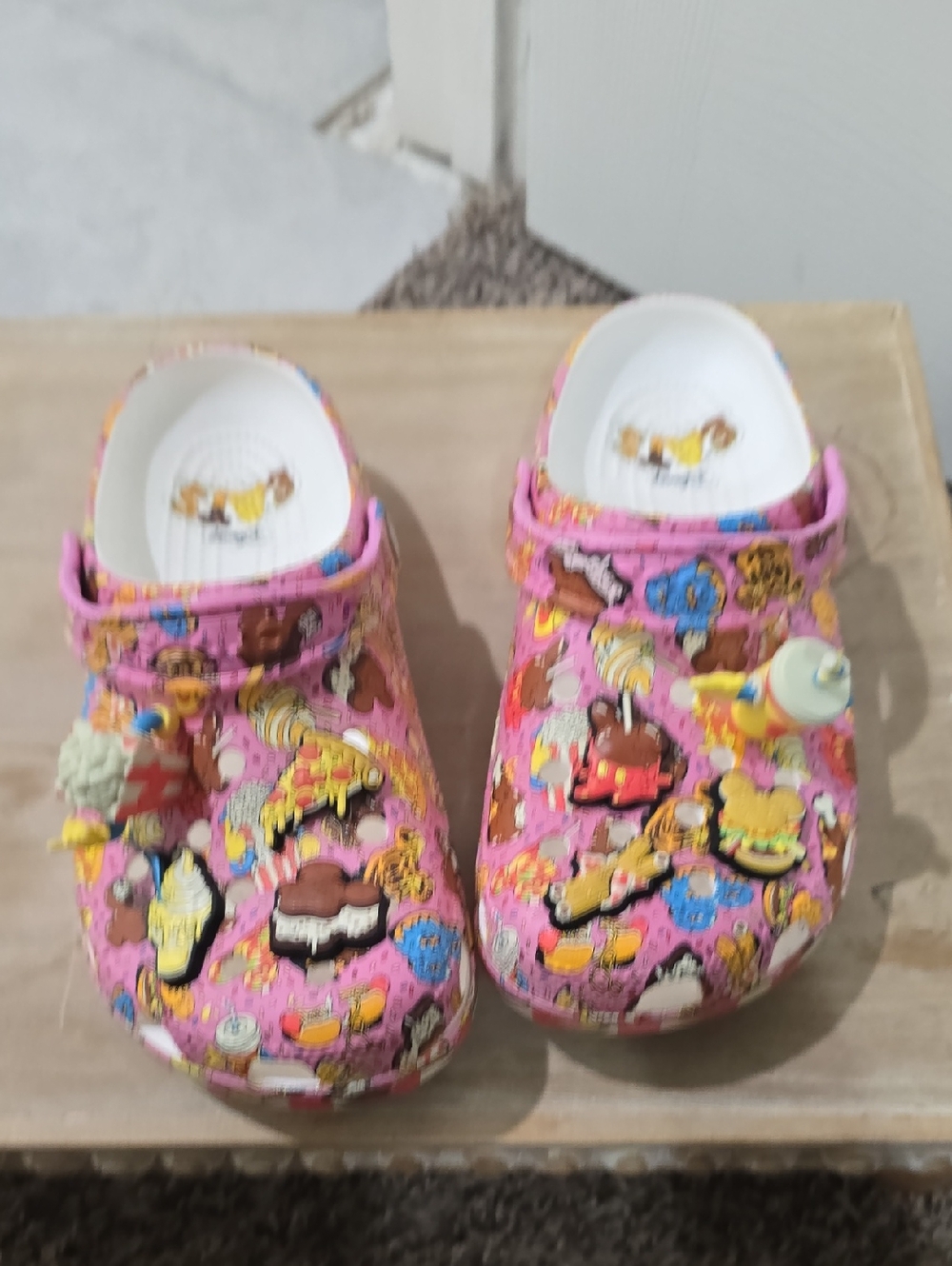CROCS Pink Patterned Clog Sandals with Charms